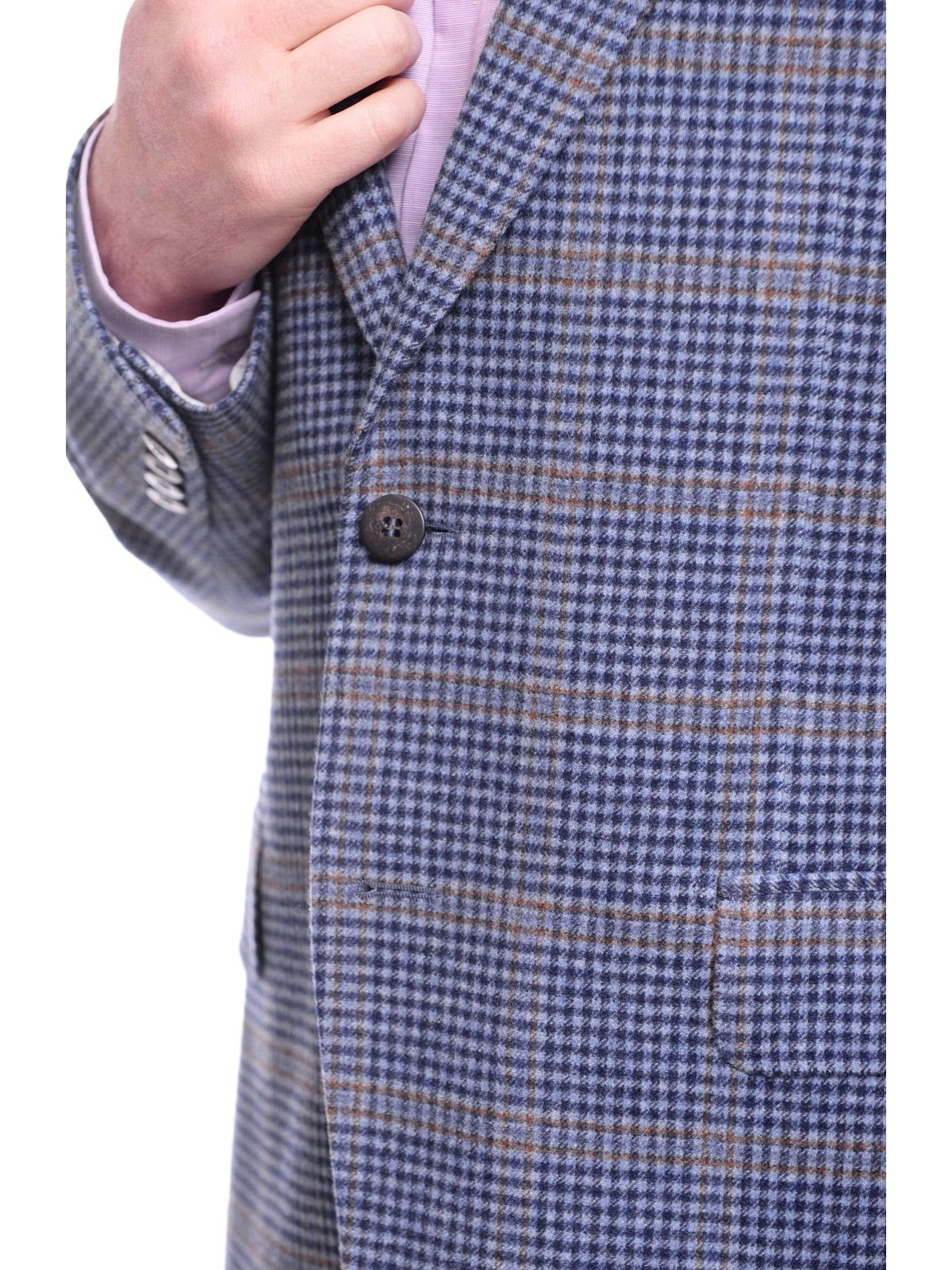 Napoli BLAZERS Napoli Slim Fit Blue Check With Windowpane Two Button Half Canvassed Wool Blazer