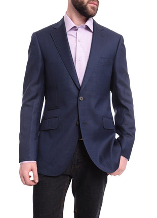 Napoli BLAZERS Napoli Slim Fit Blue Houndstooth Half Canvassed Vbc Wool Silk Blazer Sportcoat