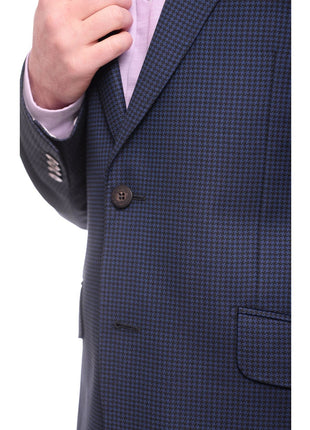 Napoli BLAZERS Napoli Slim Fit Blue Houndstooth Half Canvassed Vbc Wool Silk Blazer Sportcoat