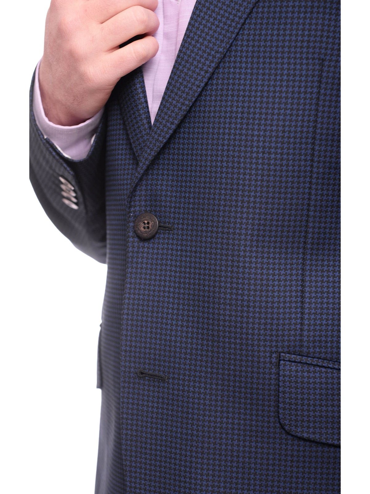 Napoli BLAZERS Napoli Slim Fit Blue Houndstooth Half Canvassed Vbc Wool Silk Blazer Sportcoat