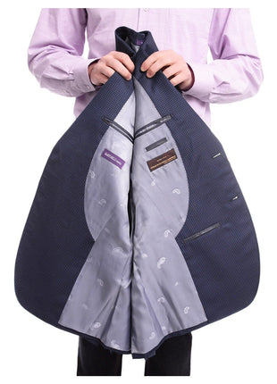 Napoli BLAZERS Napoli Slim Fit Blue Houndstooth Half Canvassed Vbc Wool Silk Blazer Sportcoat