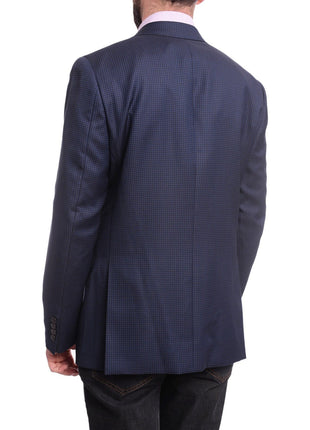 Napoli BLAZERS Napoli Slim Fit Blue Houndstooth Half Canvassed Vbc Wool Silk Blazer Sportcoat