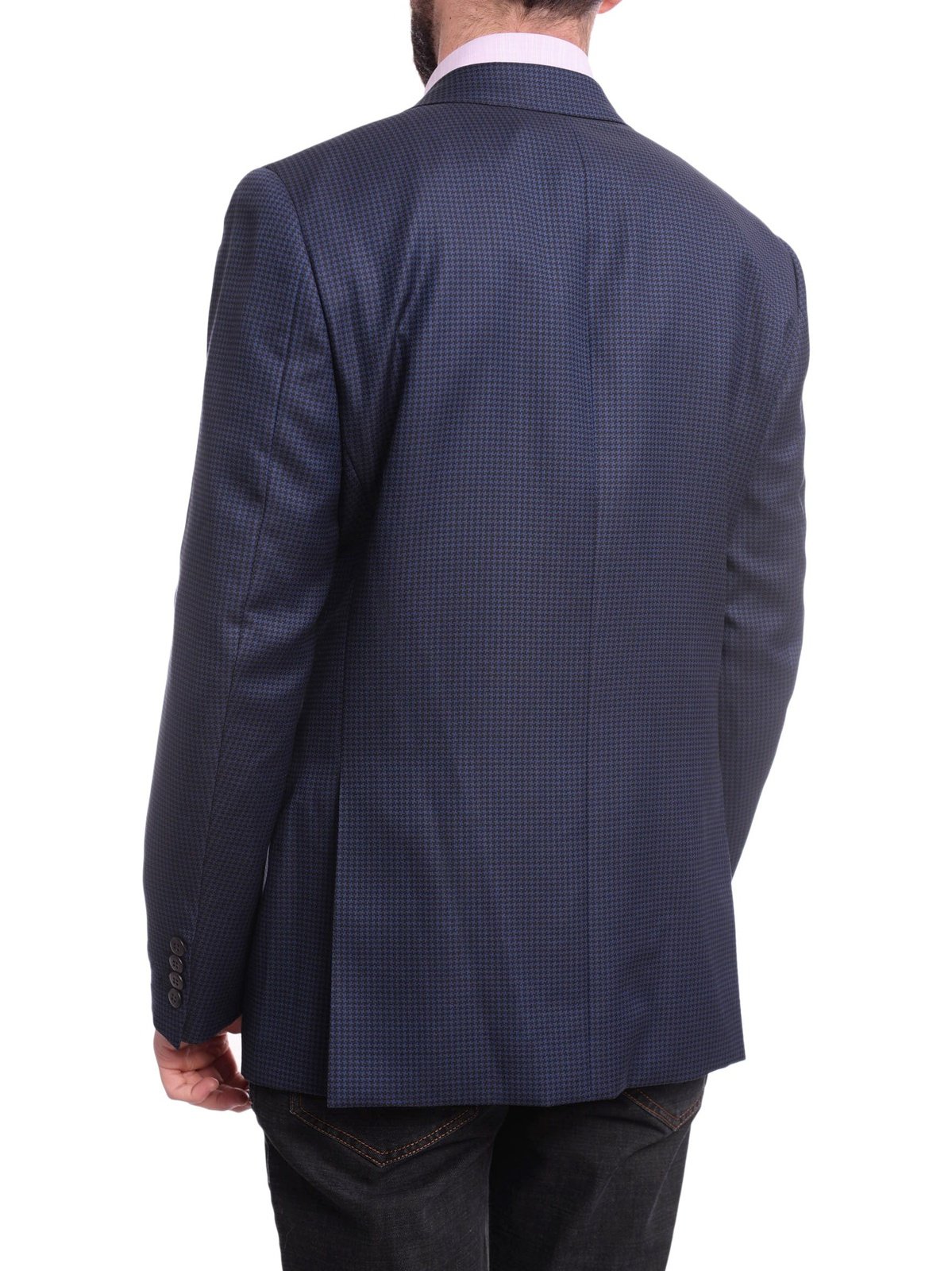 Napoli BLAZERS Napoli Slim Fit Blue Houndstooth Half Canvassed Vbc Wool Silk Blazer Sportcoat