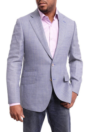 Napoli BLAZERS Napoli Slim Fit Blue Textured Two Button Half Canvassed Linen Blazer Sportcoat
