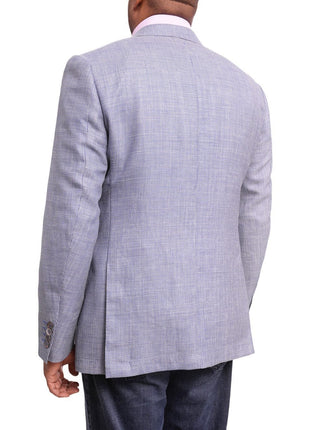 Napoli BLAZERS Napoli Slim Fit Blue Textured Two Button Half Canvassed Linen Blazer Sportcoat