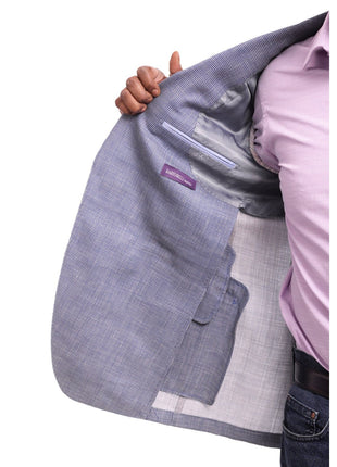 Napoli BLAZERS Napoli Slim Fit Blue Textured Two Button Half Canvassed Linen Blazer Sportcoat