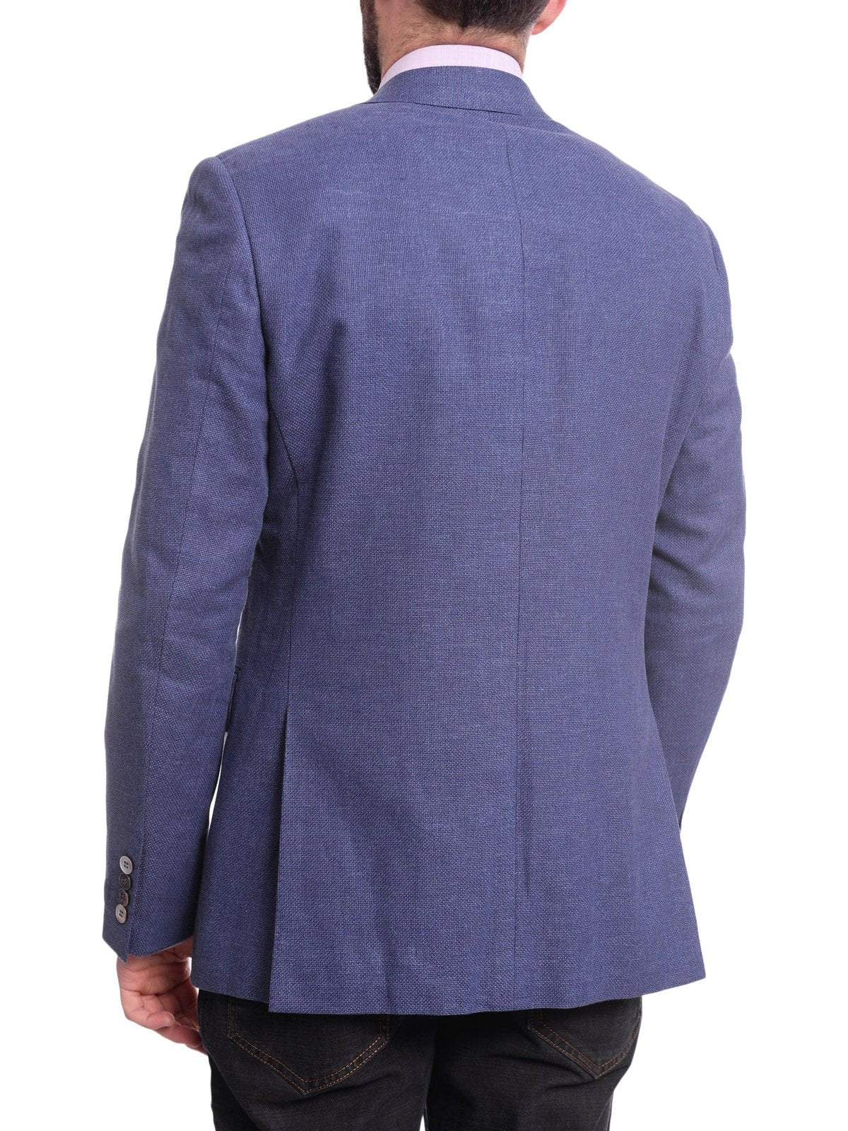Napoli BLAZERS Napoli Slim Fit Blue Textured Two Button Half Canvassed Wool Blend Blazer