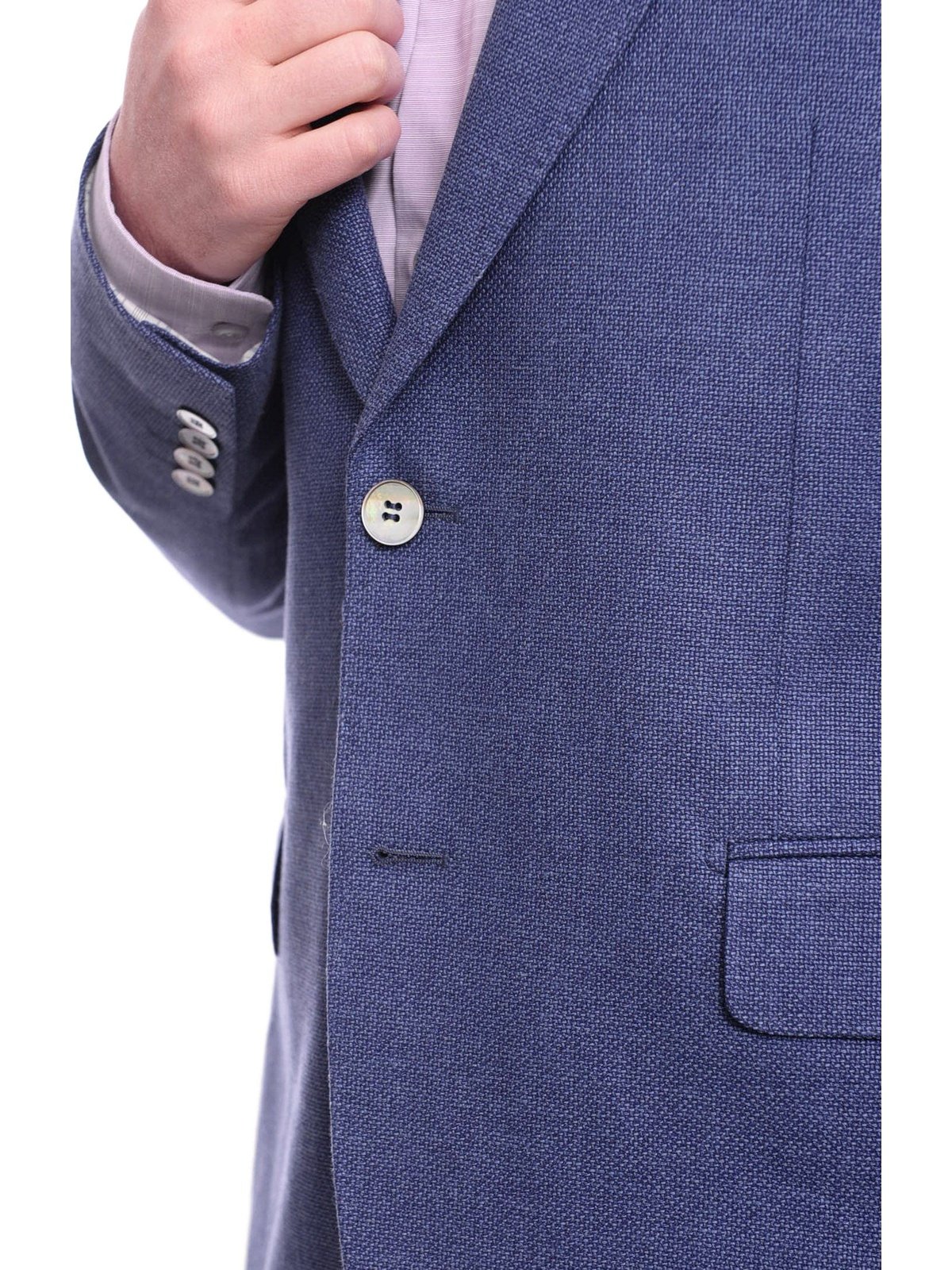 Napoli BLAZERS Napoli Slim Fit Blue Textured Two Button Half Canvassed Wool Blend Blazer
