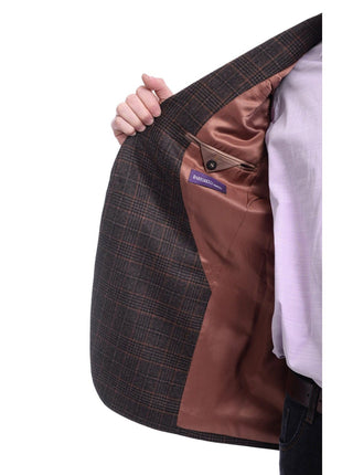 Napoli BLAZERS Napoli Slim Fit Brown Glen Plaid Two Button Half Canvassed Wool Blazer Sportcoat