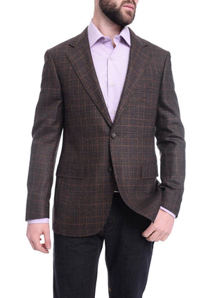 Napoli BLAZERS Napoli Slim Fit Brown Glen Plaid Two Button Half Canvassed Wool Blazer Sportcoat