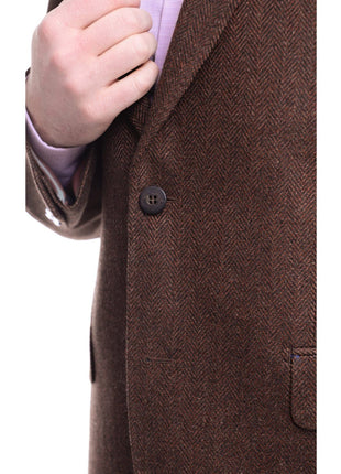 Napoli BLAZERS Napoli Slim Fit Brown Herringbone Half Canvassed Loro Piana Wool Sportcoat