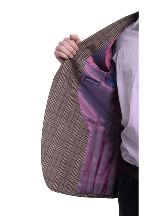 Napoli BLAZERS Napoli Slim Fit Brown Plaid Half Canvassed Flannel Wool Cashmere Blend Sportcoat