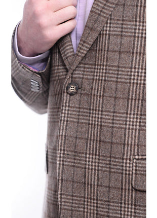 Napoli BLAZERS Napoli Slim Fit Brown Plaid Half Canvassed Flannel Wool Cashmere Blend Sportcoat