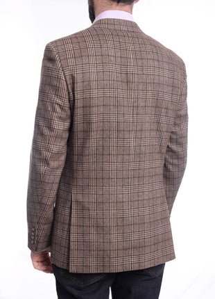 Napoli BLAZERS Napoli Slim Fit Brown Plaid Half Canvassed Flannel Wool Cashmere Blend Sportcoat