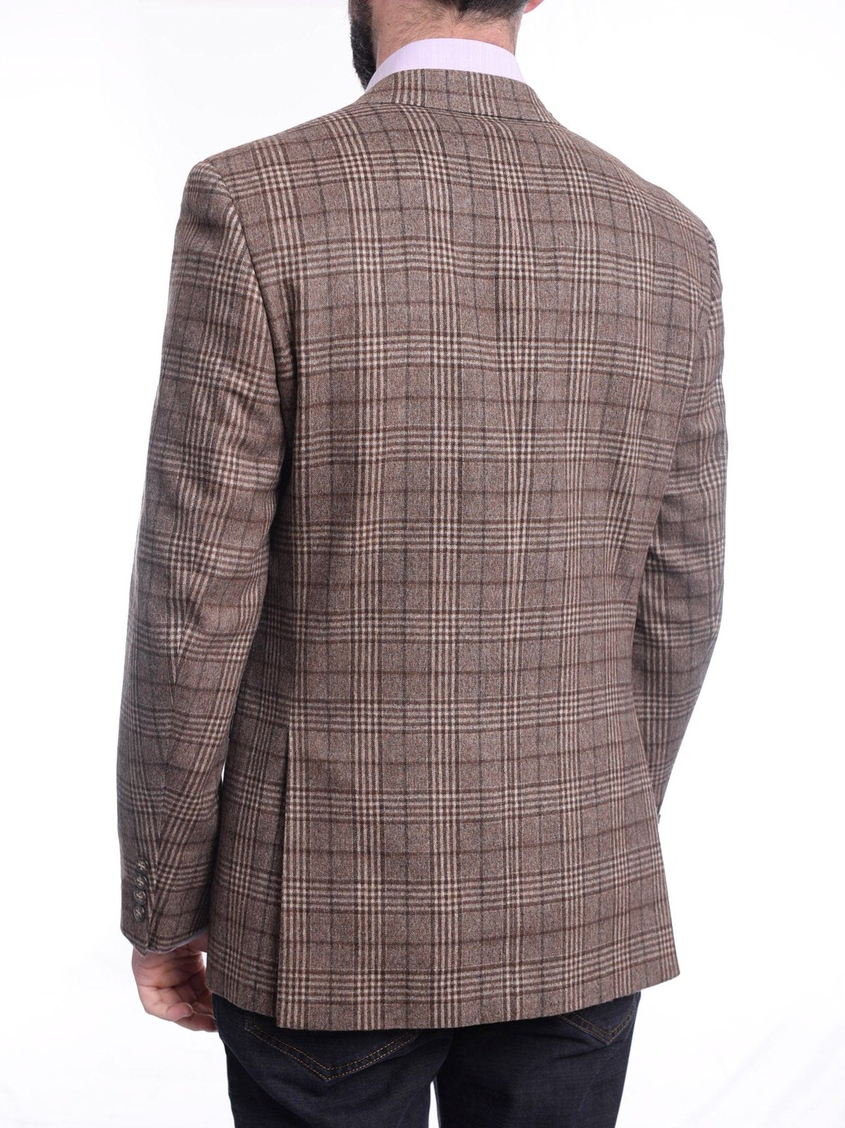 Napoli BLAZERS Napoli Slim Fit Brown Plaid Half Canvassed Flannel Wool Cashmere Blend Sportcoat