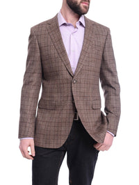 Thumbnail for Napoli BLAZERS Napoli Slim Fit Brown Plaid Half Canvassed Flannel Wool Cashmere Blend Sportcoat