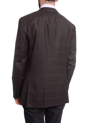 Napoli BLAZERS Napoli Slim Fit Brown Plaid Windowpane Half Canvassed Tallia Deflino Wool Blazer
