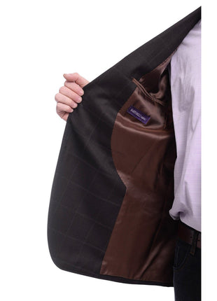 Napoli BLAZERS Napoli Slim Fit Brown Plaid Windowpane Half Canvassed Tallia Deflino Wool Blazer
