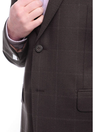 Napoli BLAZERS Napoli Slim Fit Brown Plaid Windowpane Half Canvassed Tallia Deflino Wool Blazer