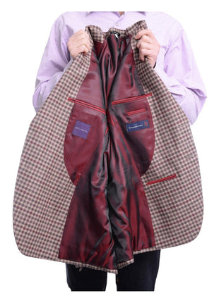 Napoli BLAZERS Napoli Slim Fit Brown & Red Check Half Canvassed Zegna Wool Cashmere Sportcoat