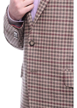 Napoli BLAZERS Napoli Slim Fit Brown & Red Check Half Canvassed Zegna Wool Cashmere Sportcoat