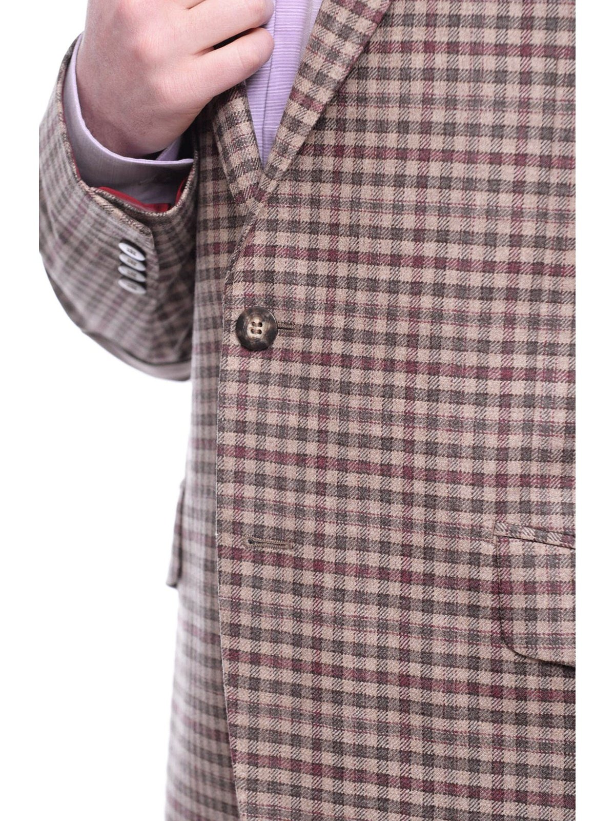 Napoli BLAZERS Napoli Slim Fit Brown &amp; Red Check Half Canvassed Zegna Wool Cashmere Sportcoat