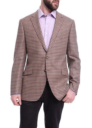 Napoli BLAZERS Napoli Slim Fit Brown & Red Check Half Canvassed Zegna Wool Cashmere Sportcoat