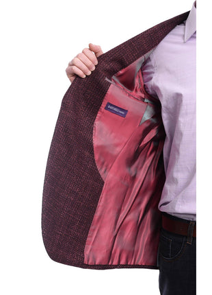 Napoli BLAZERS Napoli Slim Fit Burgundy Woven Tweed Two Button Half Canvassed Wool Silk Blazer