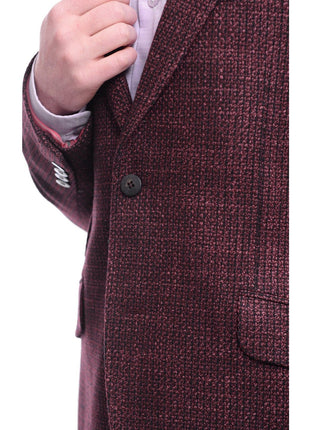 Napoli BLAZERS Napoli Slim Fit Burgundy Woven Tweed Two Button Half Canvassed Wool Silk Blazer