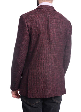 Napoli BLAZERS Napoli Slim Fit Burgundy Woven Tweed Two Button Half Canvassed Wool Silk Blazer