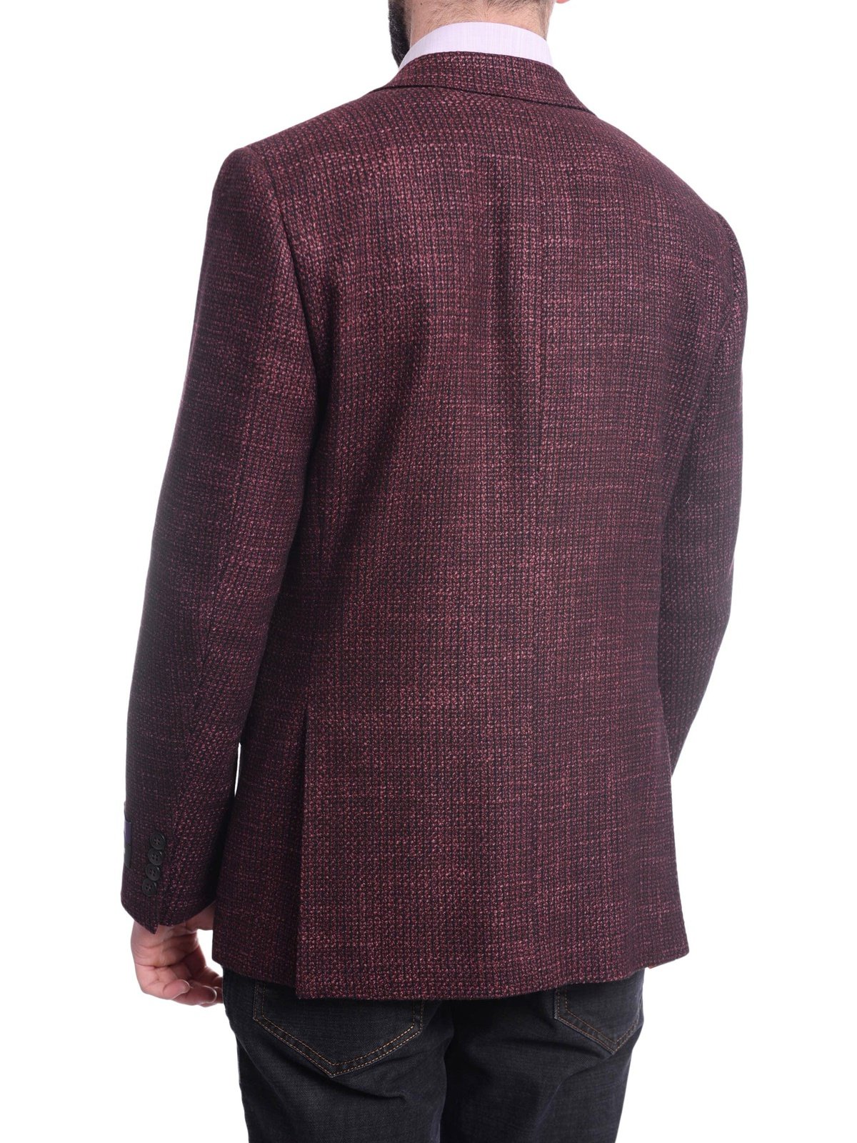 Napoli BLAZERS Napoli Slim Fit Burgundy Woven Tweed Two Button Half Canvassed Wool Silk Blazer