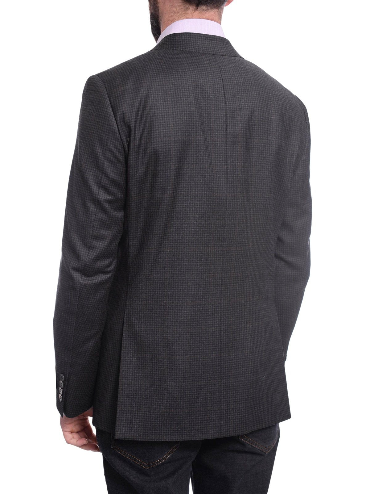Napoli BLAZERS Napoli Slim Fit Gray Check Half Canvassed Super 150s Wool Blazer Sportcoat