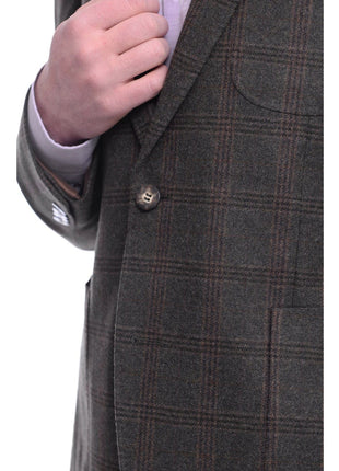 Napoli BLAZERS Napoli Slim Fit Green & Brown Plaid Half Canvassed Flannel Wool Sportcoat