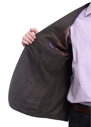 Napoli BLAZERS Napoli Slim Fit Green & Brown Plaid Half Canvassed Flannel Wool Sportcoat