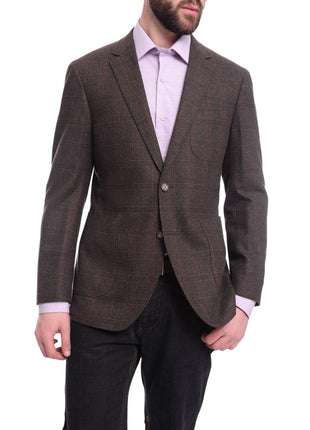 Napoli BLAZERS Napoli Slim Fit Green & Brown Plaid Half Canvassed Flannel Wool Sportcoat