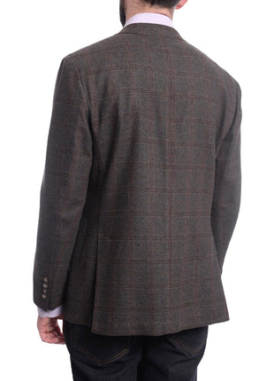 Napoli BLAZERS Napoli Slim Fit Green & Brown Plaid Half Canvassed Flannel Wool Sportcoat