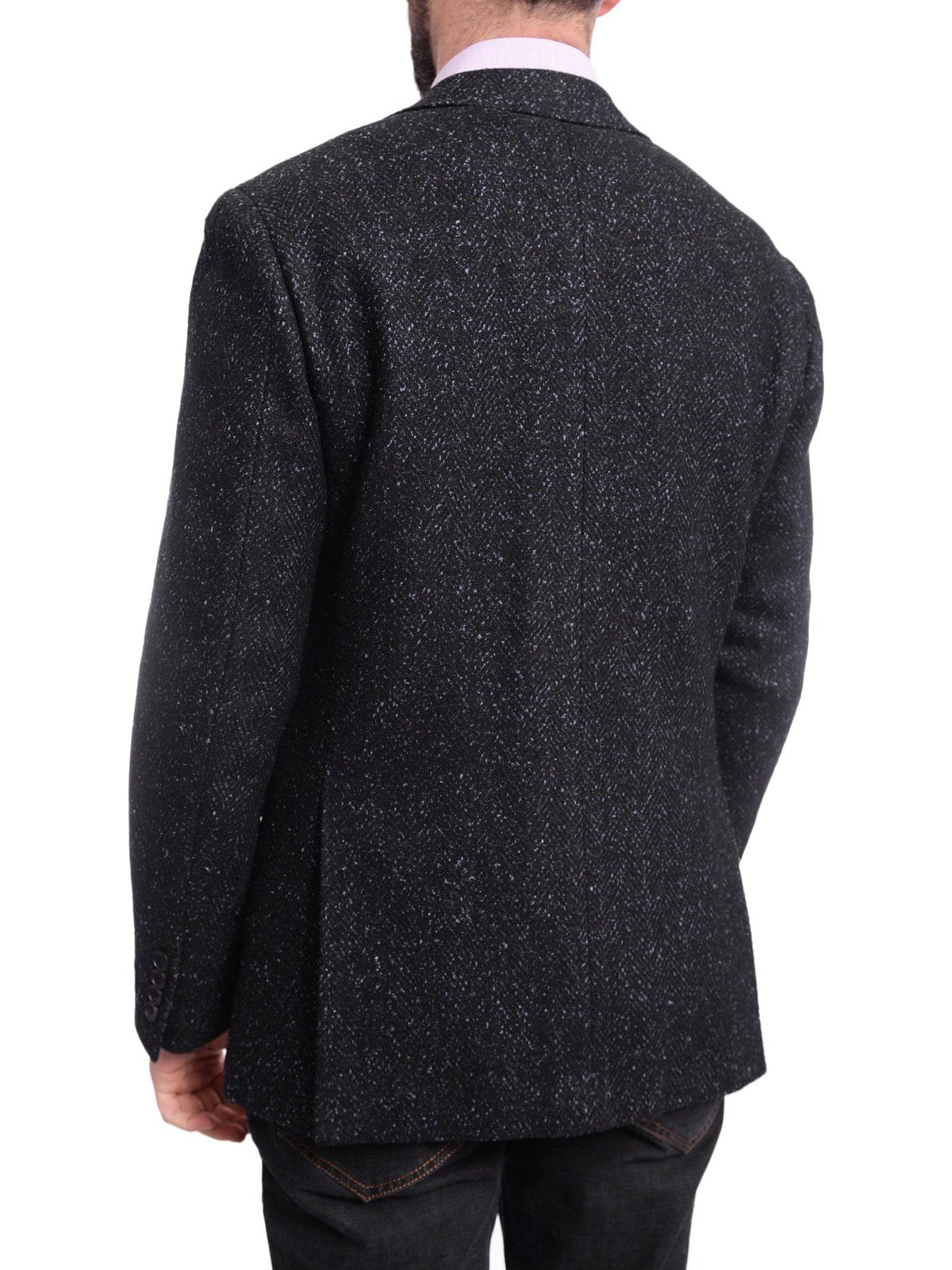 Napoli BLAZERS Napoli Slim Fit Navy Blue Donegal Two Button Half Canvassed Wool Sportcoat
