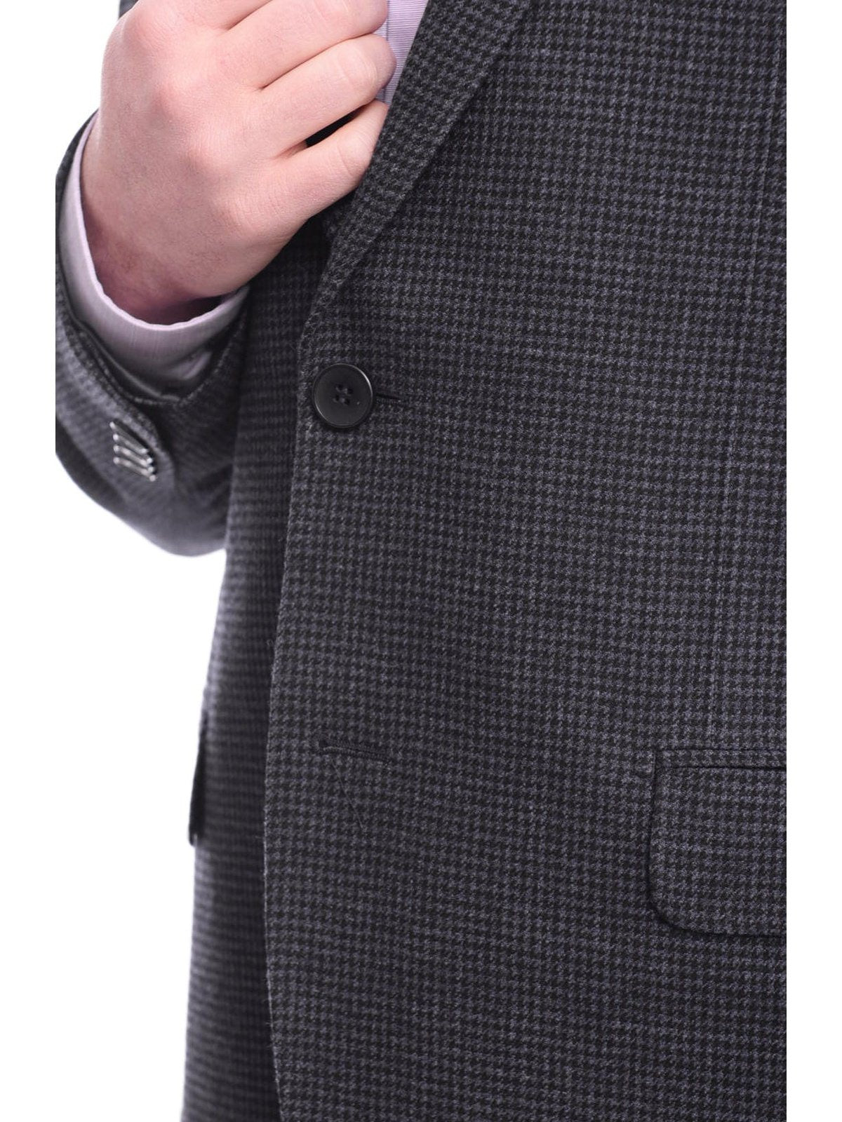 Napoli BLAZERS Napoli Slim Fit Navy Blue Houndstooth Half Canvassed Zegna Wool Blazer Sportcoat