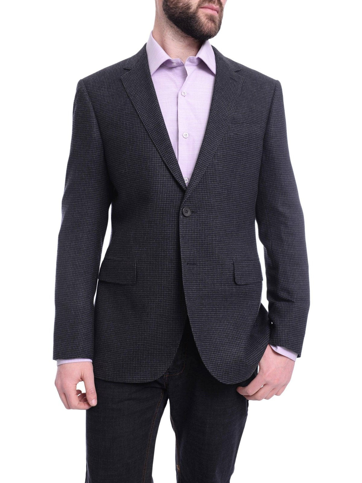 Napoli BLAZERS Napoli Slim Fit Navy Blue Houndstooth Half Canvassed Zegna Wool Blazer Sportcoat