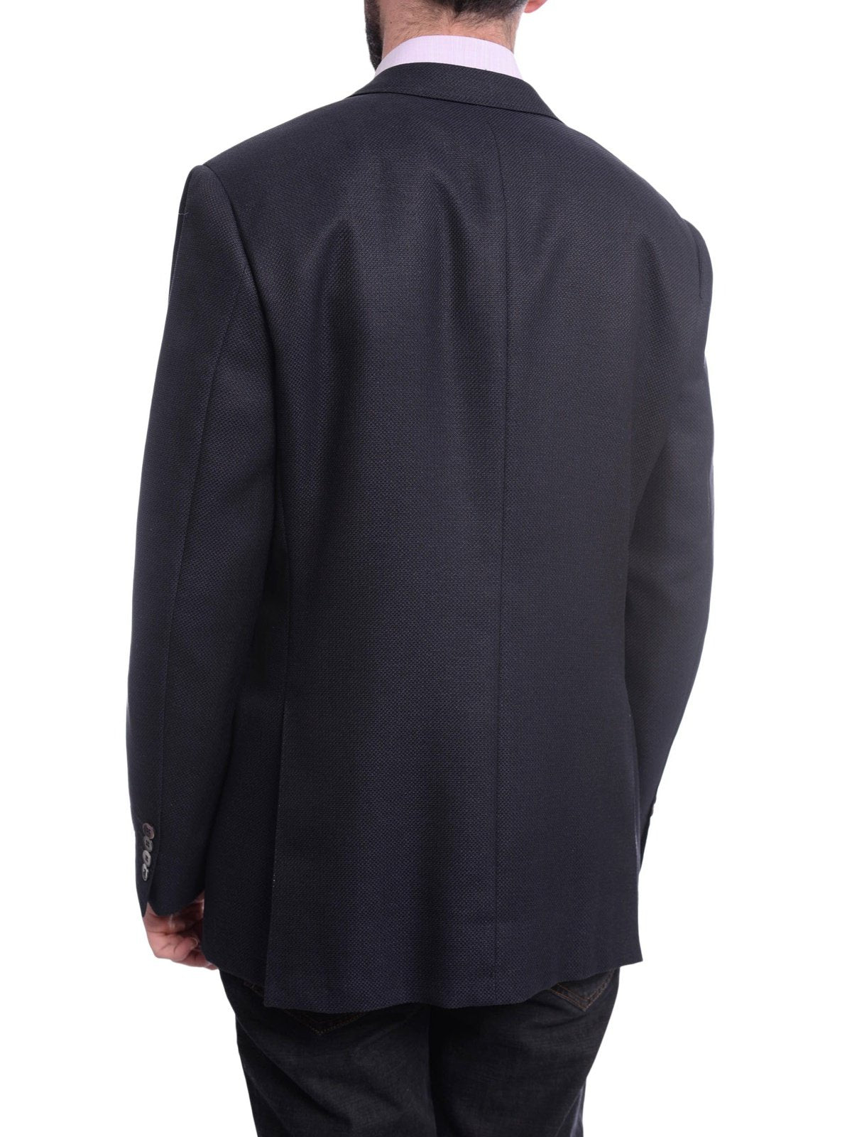Napoli BLAZERS Napoli Slim Fit Navy Textured Half Canvassed Wool Silk Linen Blazer Sportcoat