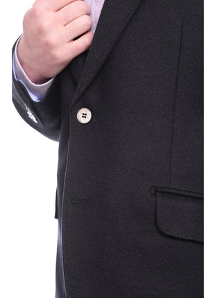 Napoli BLAZERS Napoli Slim Fit Solid Navy Flannel Half Canvassed Wool Silk Cashmere Sportcoat
