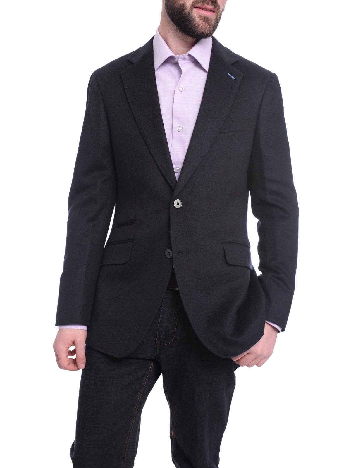 Napoli BLAZERS Napoli Slim Fit Solid Navy Flannel Half Canvassed Wool Silk Cashmere Sportcoat