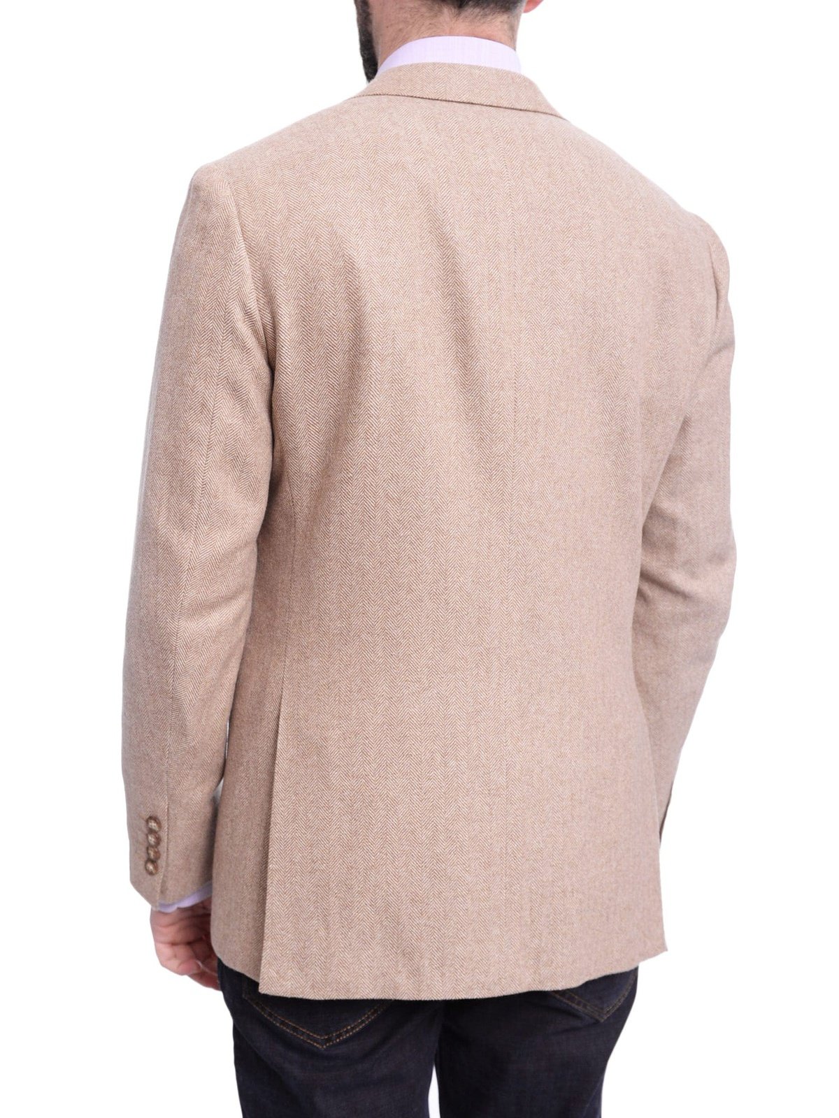 Napoli BLAZERS Napoli Slim Fit Tan Herringbone Half Canvassed Cashmere Blazer Sportcoat