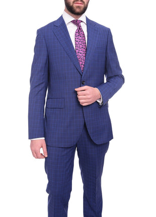 Napoli Napoli Classic Fit Blue Glen Plaid Half Canvassed Super 150s Wool Suit
