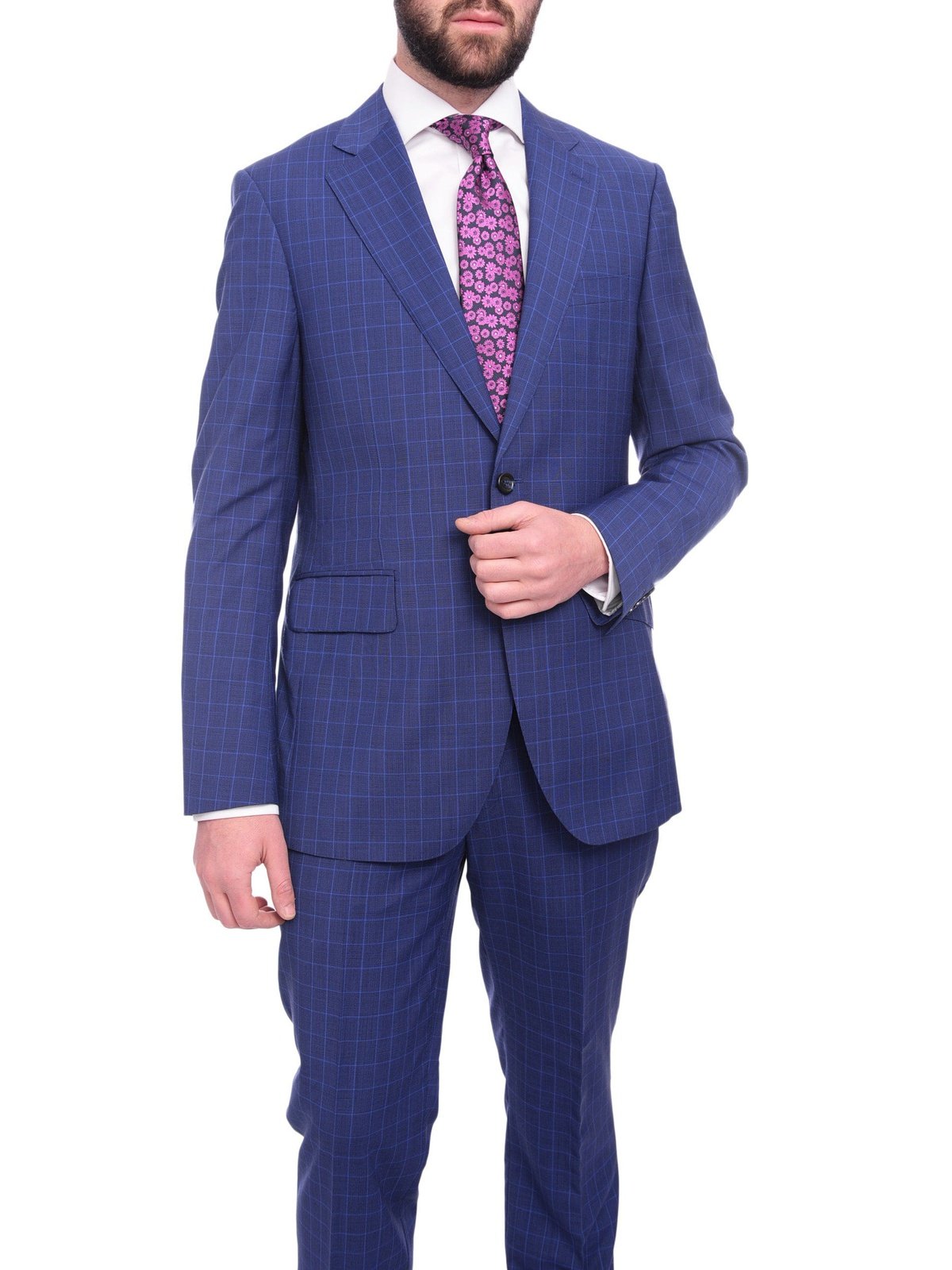 Napoli Napoli Classic Fit Blue Glen Plaid Half Canvassed Super 150s Wool Suit