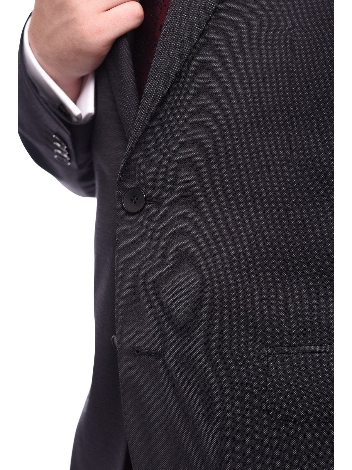 Napoli Napoli Classic Fit Charcoal Gray Pindot Half Canvassed Marzotto Wool Suit