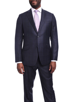 Napoli Sale Suits Napoli Slim Fit Blue Plaid Two Button Half Canvassed Reda Wool Suit