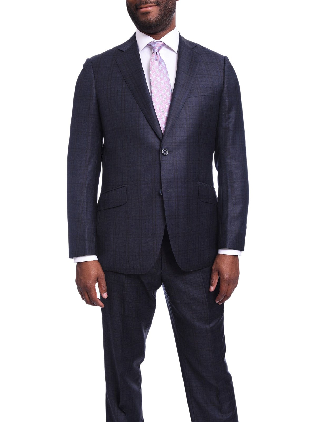 Napoli Sale Suits Napoli Slim Fit Blue Plaid Two Button Half Canvassed Reda Wool Suit