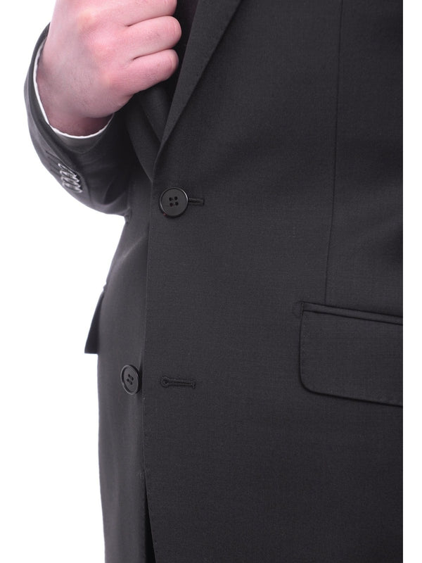 Napoli Slim Fit Solid Black Half Canvassed Wool Cashmere Blend Suit ...