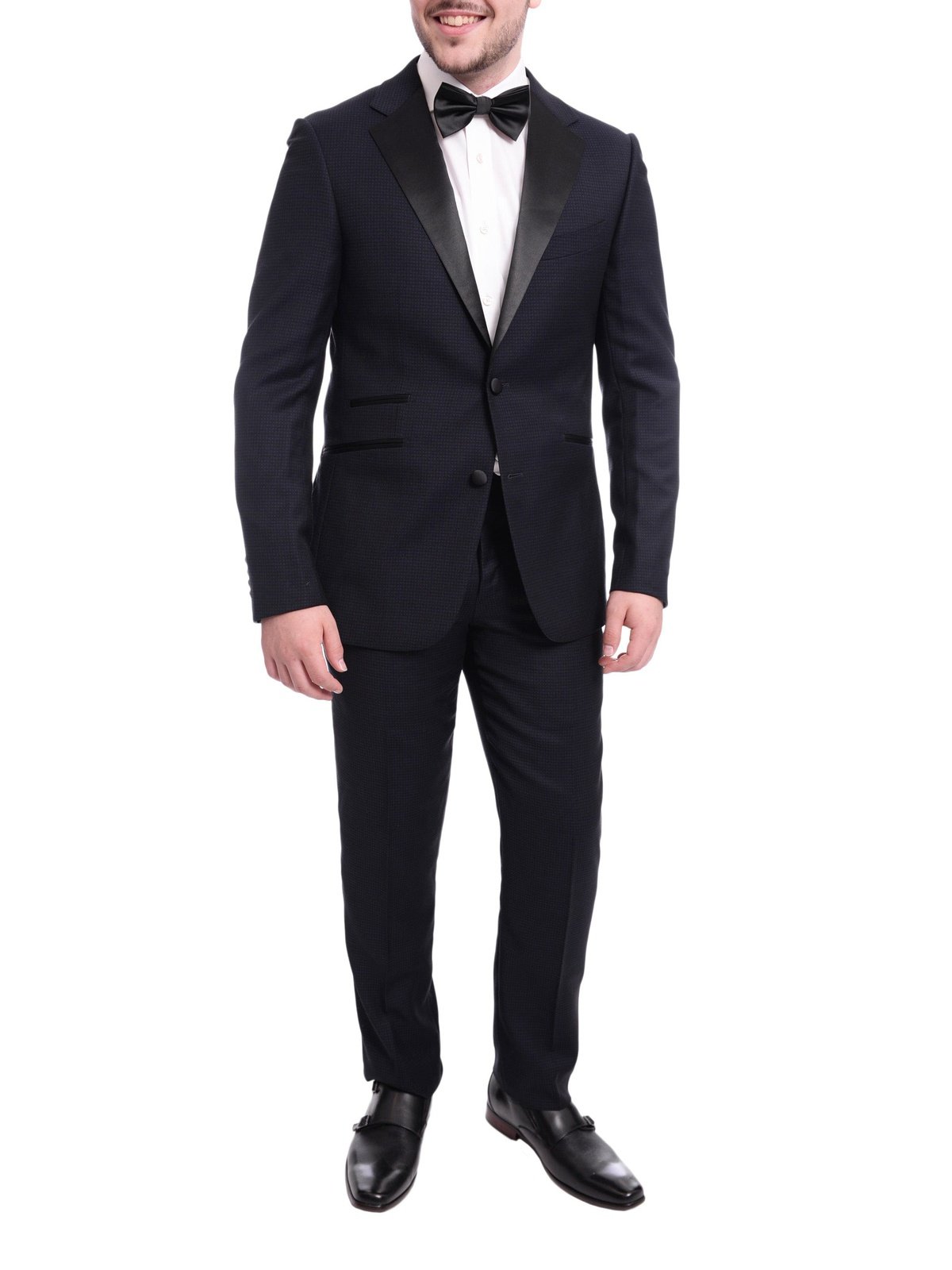 Napoli TUXEDOS Napoli Slim Fit Navy Blue Check Two Button Wool Tuxedo Suit